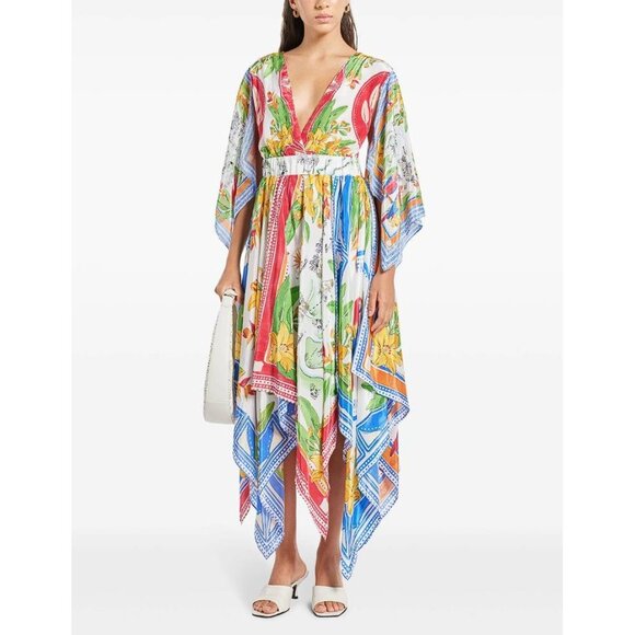 FARM Rio Dresses & Skirts - FARM RIO Women's Off-White Tropical Destination Kimono Sleeve Midi Dress Size M